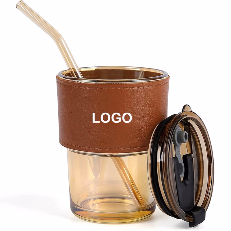 16Oz Glass Water Bottle With Lid Leather Protective Sleeve