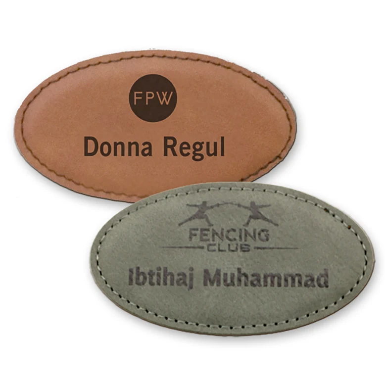 Leather Oval Stitched Badge 1.5" x 3" 1