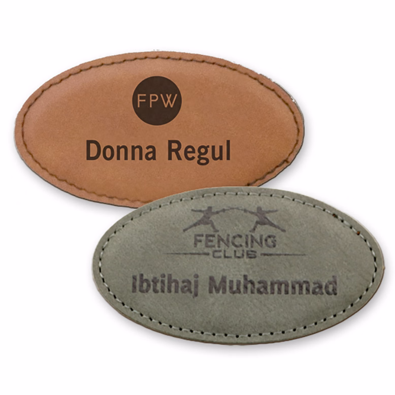 Leather Oval Stitched Badge 1.5" x 3"