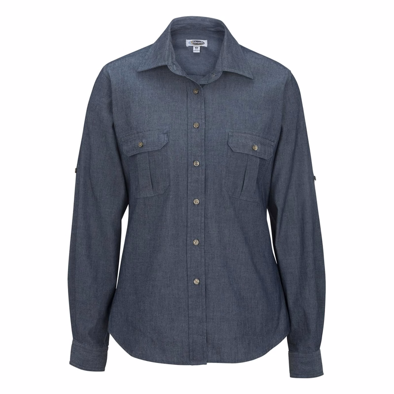 Ladies Chambray Roll Up Sleeve Shirt