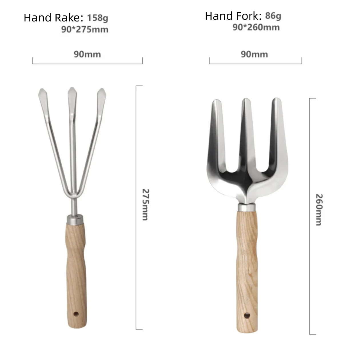 5-Piece Garden Tool Set Wood Handle Stainless Steel 1