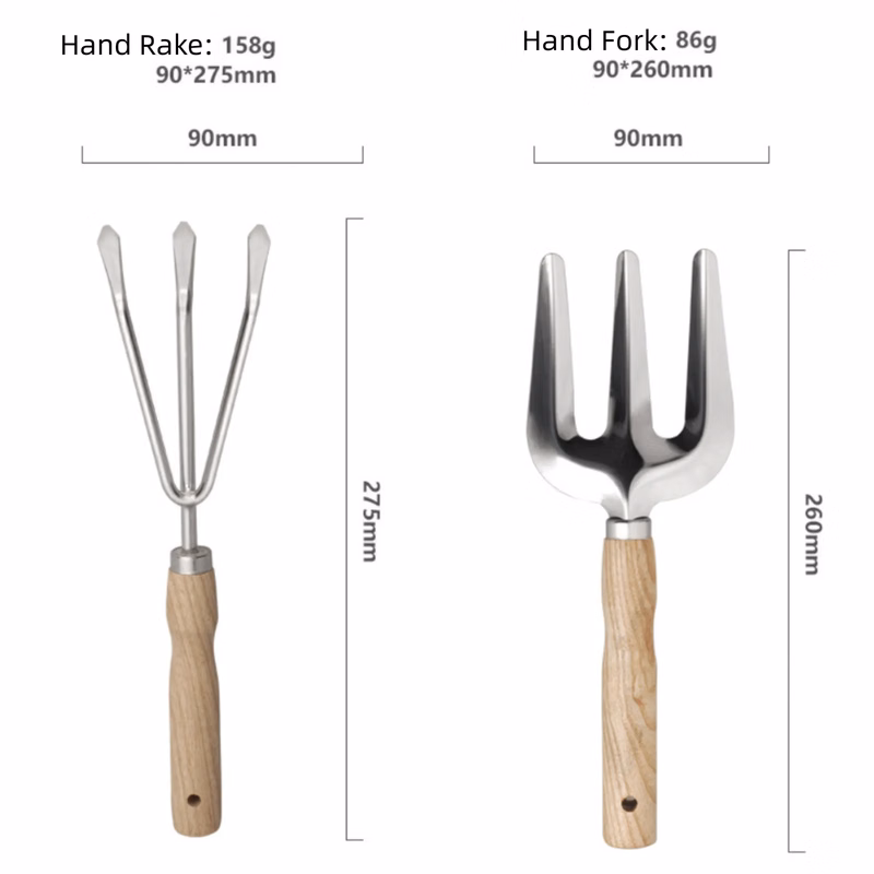 5-Piece Garden Tool Set Wood Handle Stainless Steel