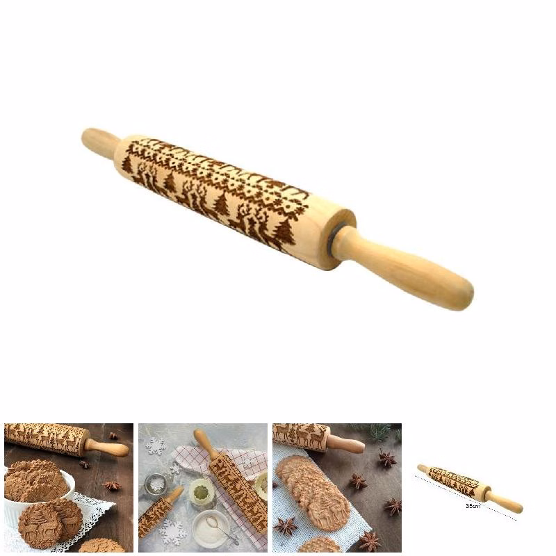Christmas Engraved Wooden Rolling Pins for Baking Embossed
