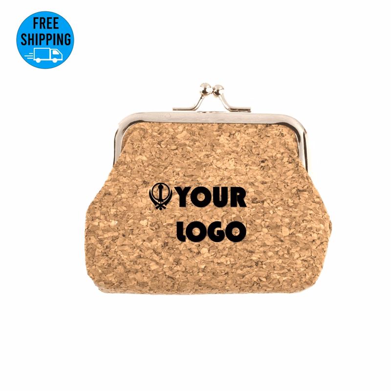 Retro cork coin purse with kiss Lock/leather wallet