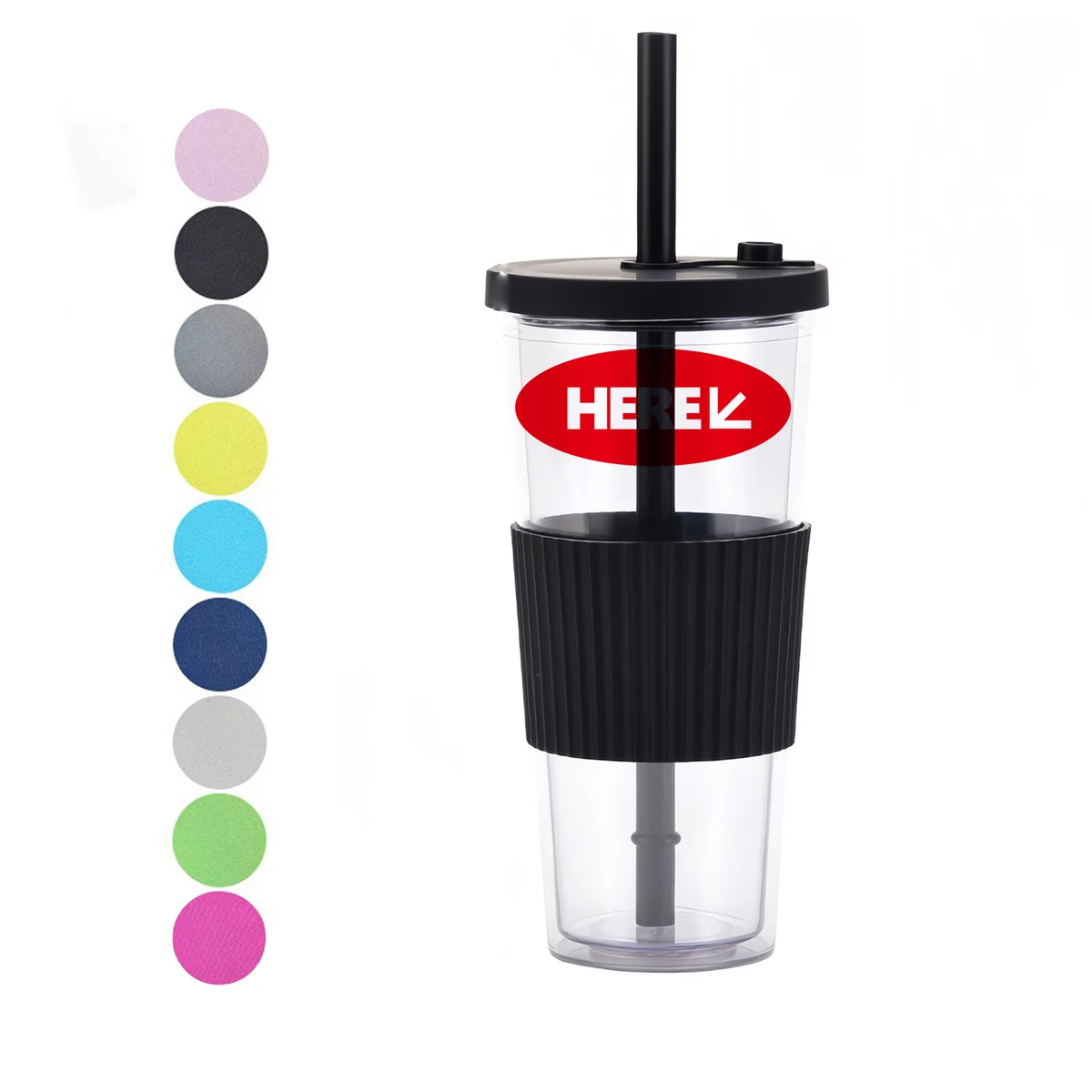 24Oz AS Plastic Double-Wall Tumbler with Straw and Grip 1