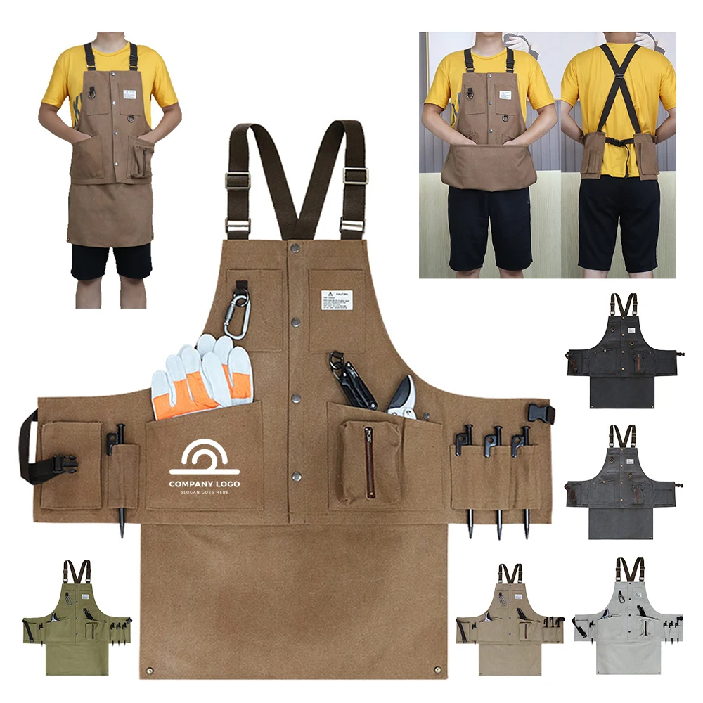 Detachable Heavy-Duty Canvas Work Apron With Multi-Pockets 1