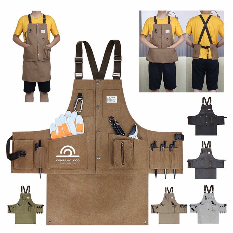 Detachable Heavy-Duty Canvas Work Apron With Multi-Pockets