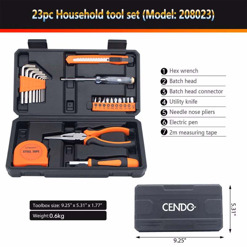 HandyPro 23pc Household Tool Set with Hex Wrench, Utility Knife, and Tape Measure