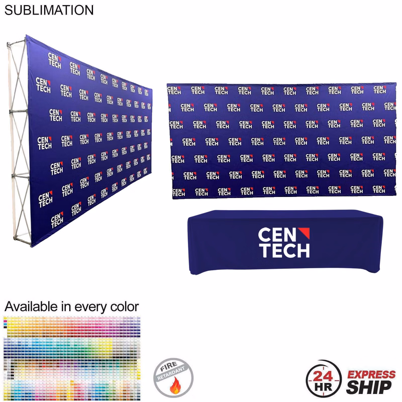 24H Express Ship -Tradeshow booth package Ultra, 15' Straight Fabric Wall and PREMIUM 8' tablecloth