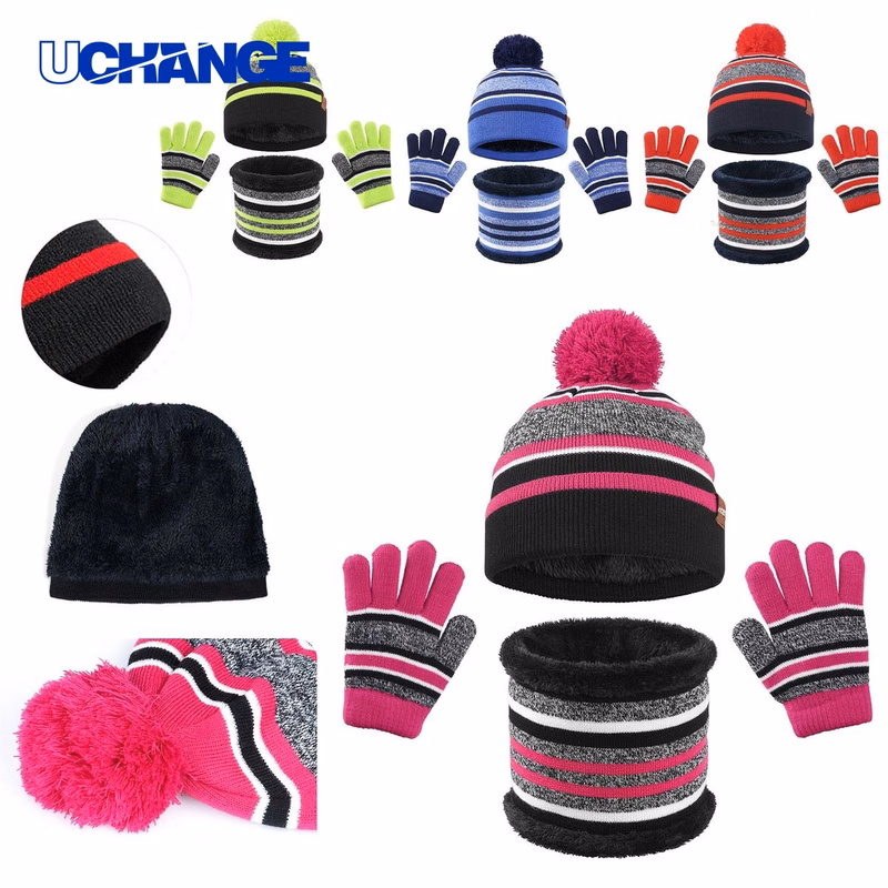 Children Knitted Gloves Hat Scarf Set