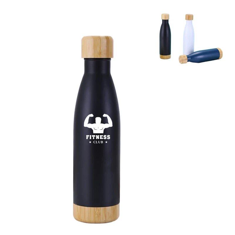 17 Oz Stainless Steel Vacuum Coke Water Bottle with Bamboo Lid, custom water bottle with logo imprint 1