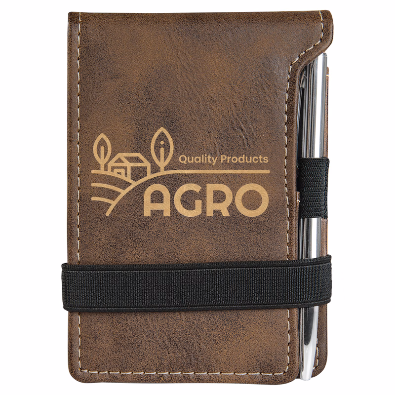 Rustic/Gold Leatherette Mini Notepad with Pen
