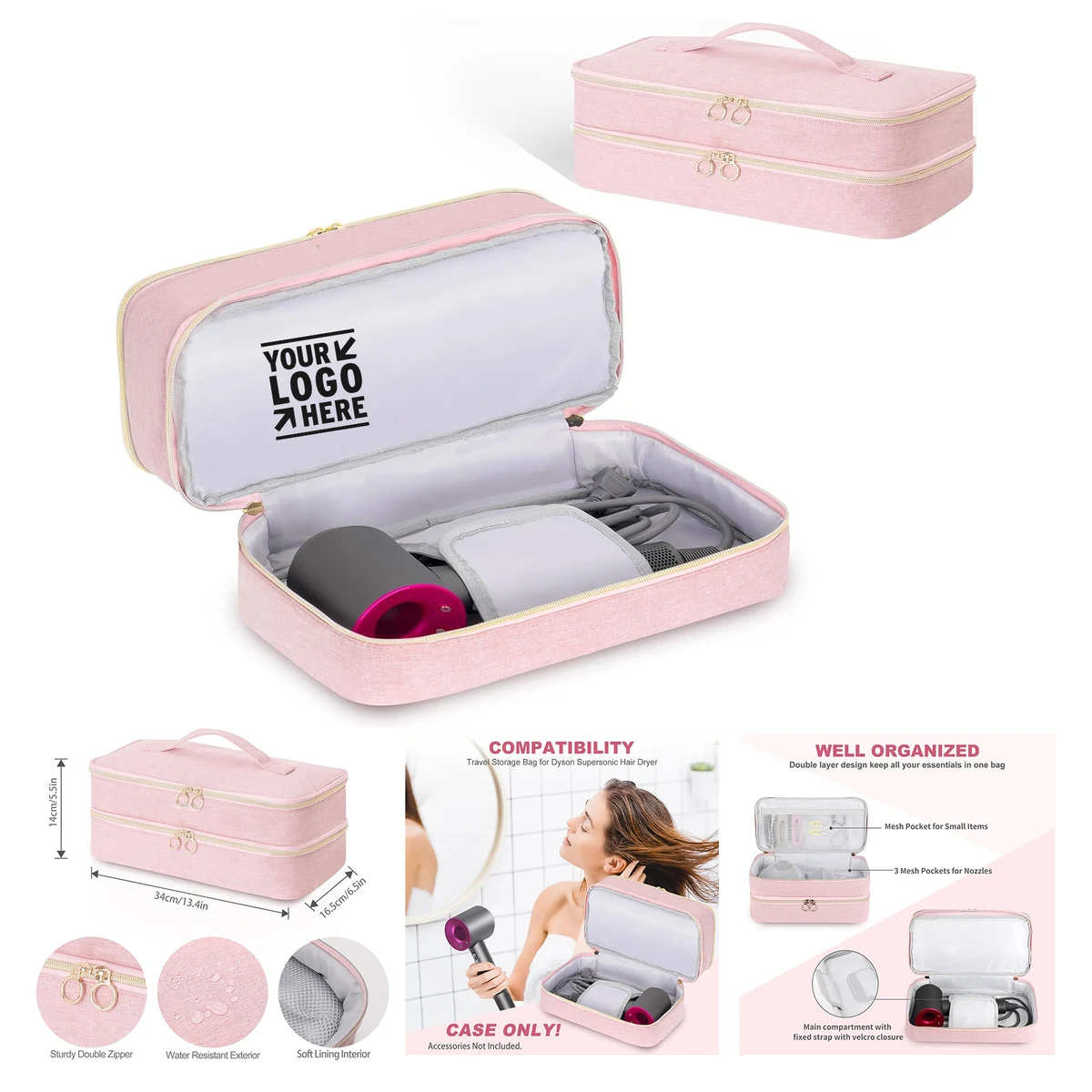 Hair Dryer Attachment Double Layer Travel Carrying Case Portable Storage Organizer Bag 1