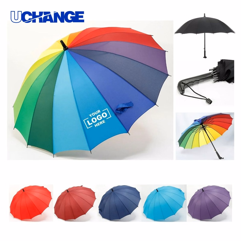 16-Rib Rainbow Canopy Golf Umbrella Windproof Design