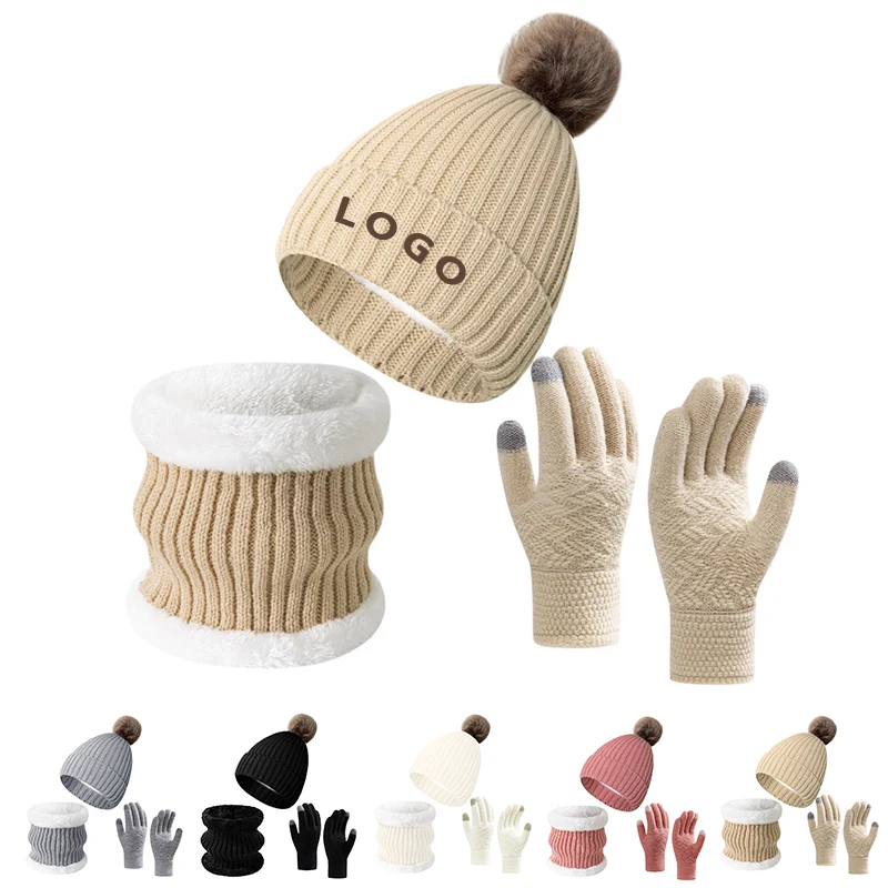 Cold Weather Knit Hat, Scarf & Touchscreen Gloves Set 1