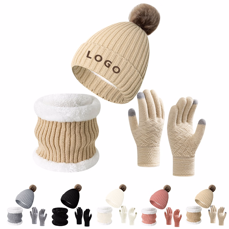 Cold Weather Knit Hat, Scarf & Touchscreen Gloves Set