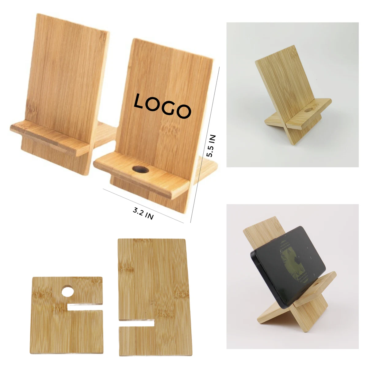 MOQ 10 PCS Lightweight Bamboo Portable Cell Phone Holder 1