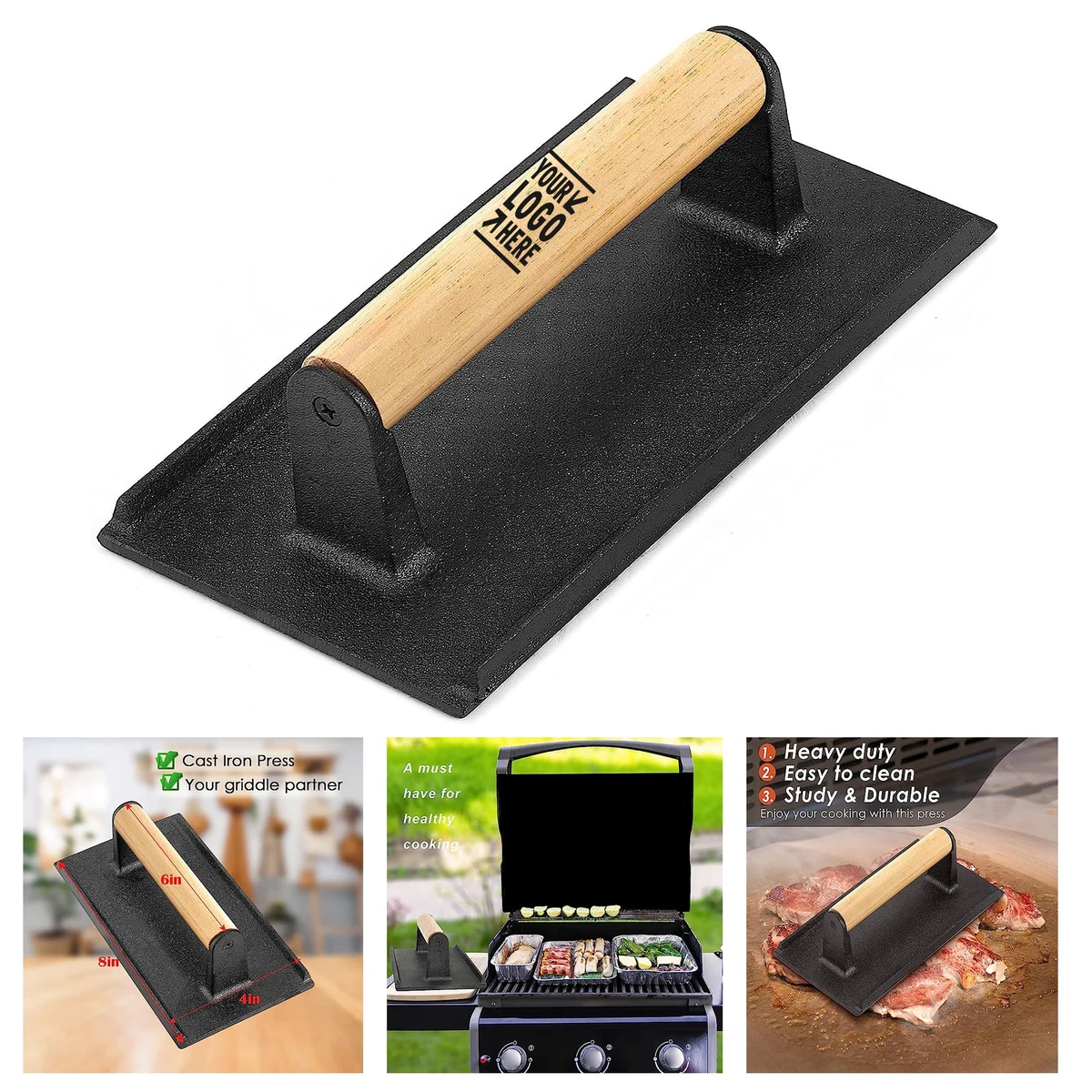 8 x 4 inches Bacon Hamburger Press for Griddle Flat Top Teppanyaki 1