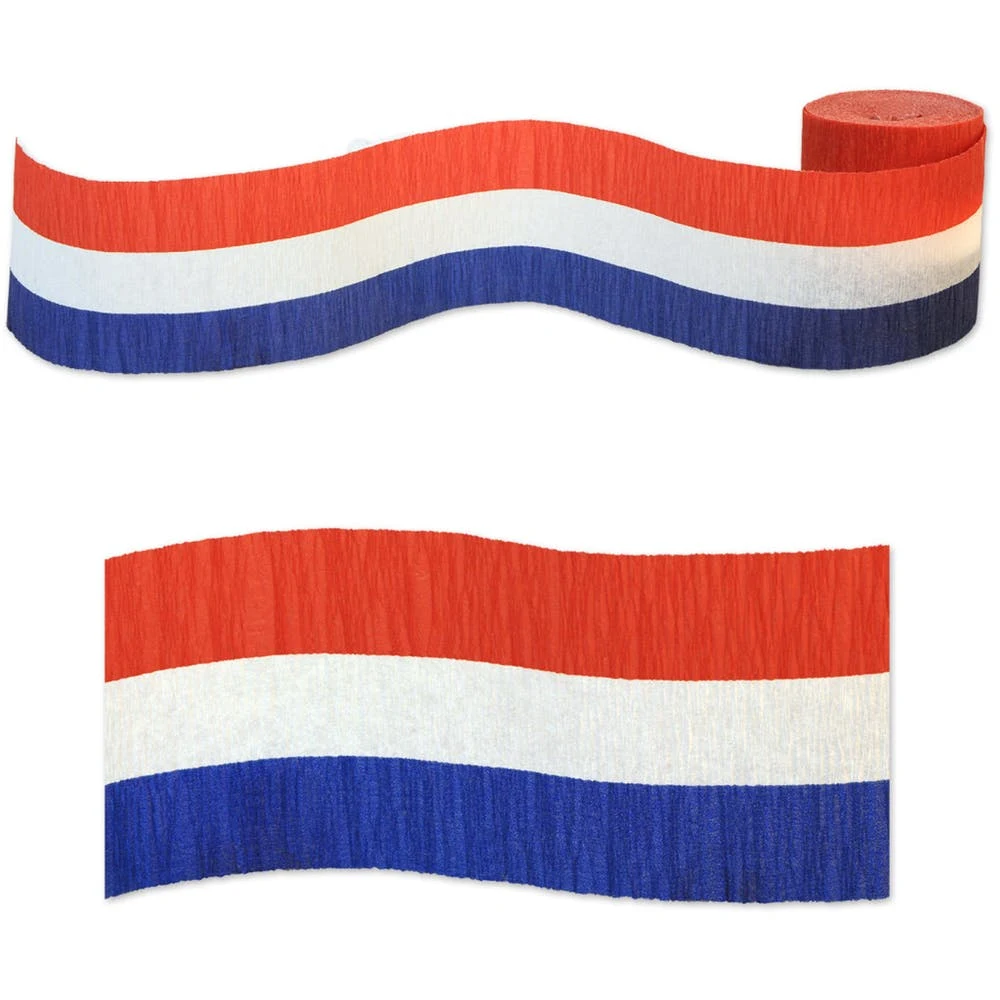 Patriotic Crepe Streamers - Red White Blue 2.5" x 30', custom team spirit item with logo imprint 1