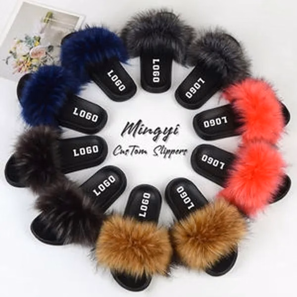 2024 Autumn Winter Fashion Raccoon Women's Fox Faux Slippers