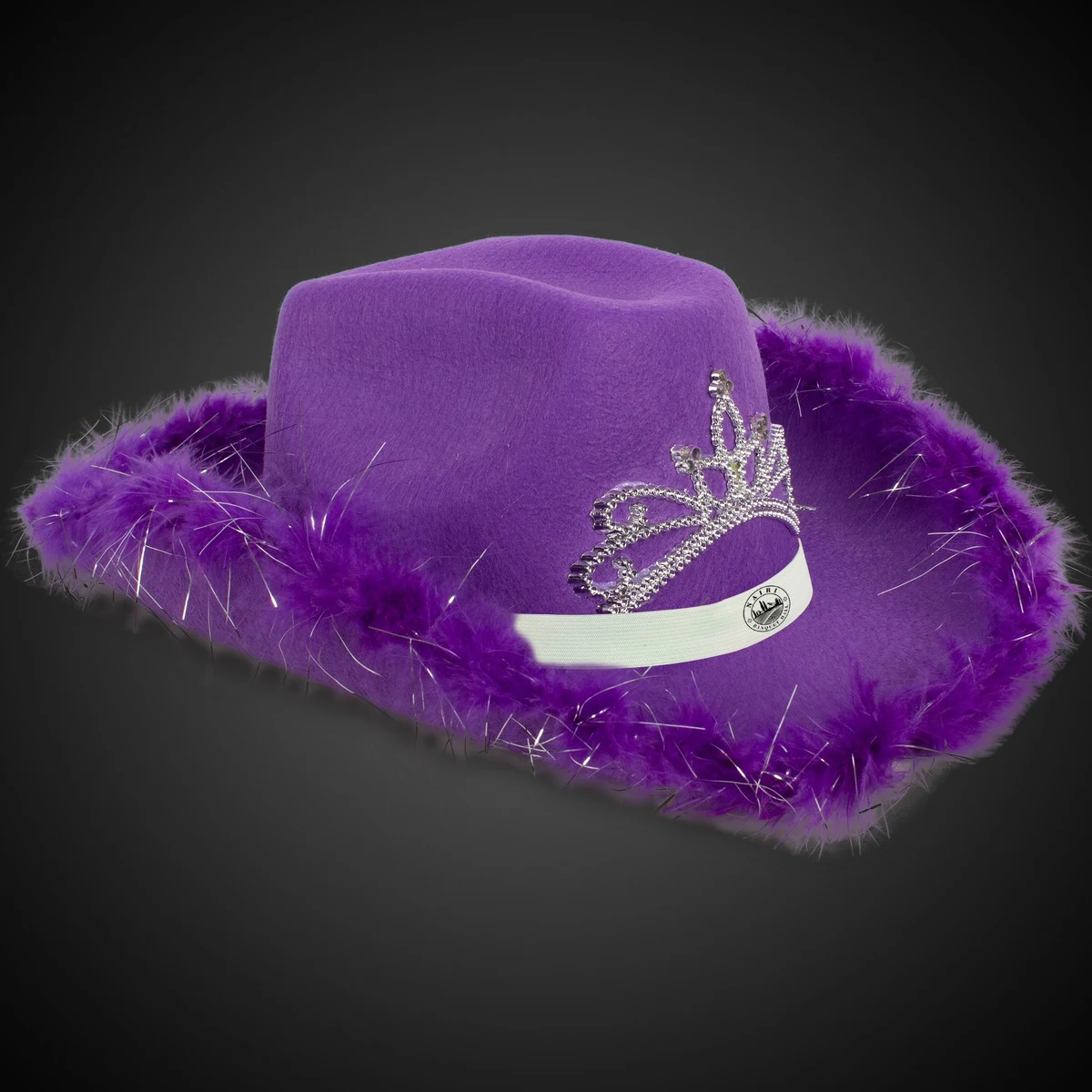 Purple Light Up Cowboy Hat w/ Tiara and Feather(White Imprinted Band) 1