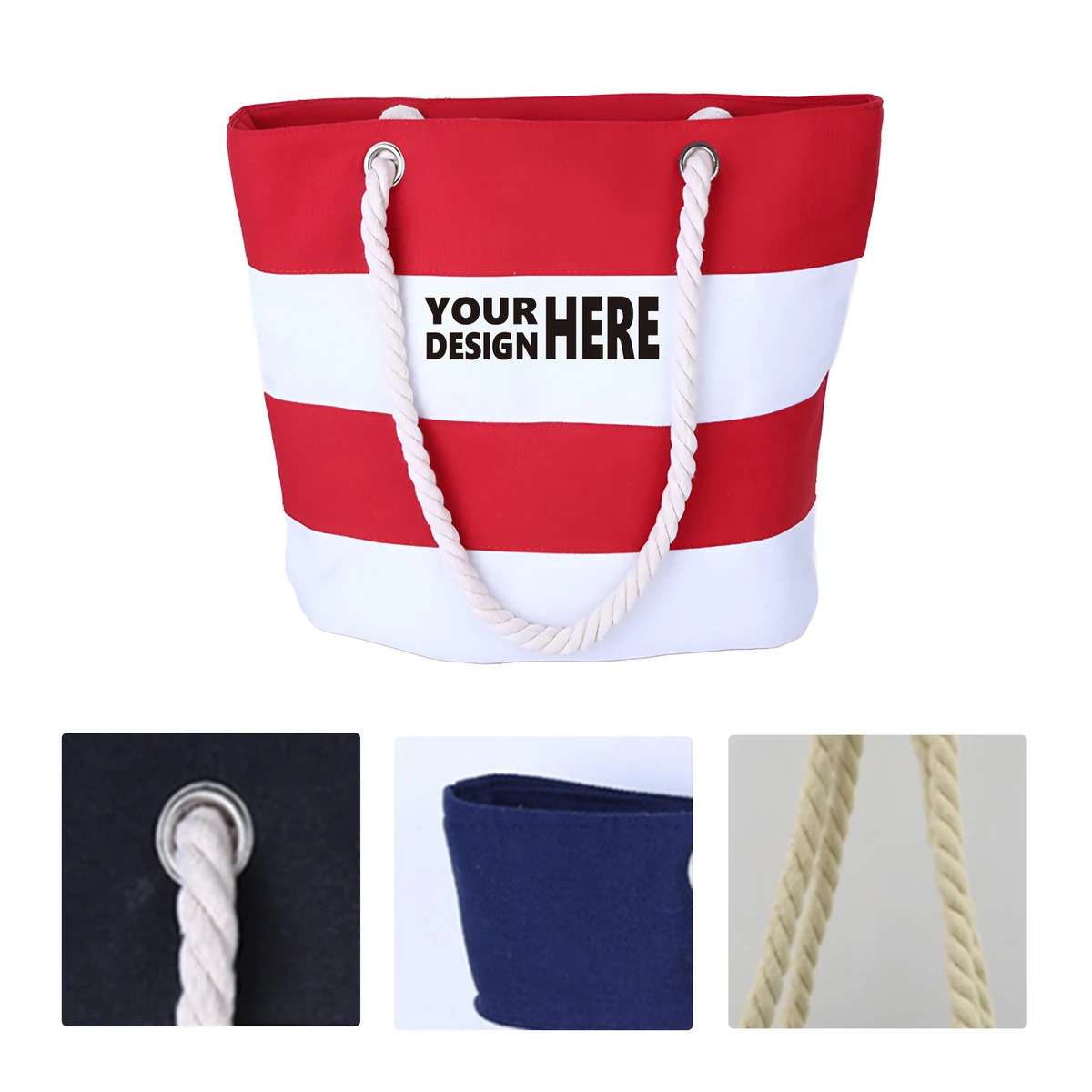 MOQ50 Personalized Striped Canvas Tote Bag For Beach, custom tote bag with logo imprint 1