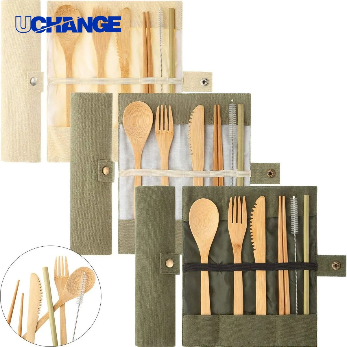 Bamboo Cutlery Set with Case Reusable Dining for Travel 1