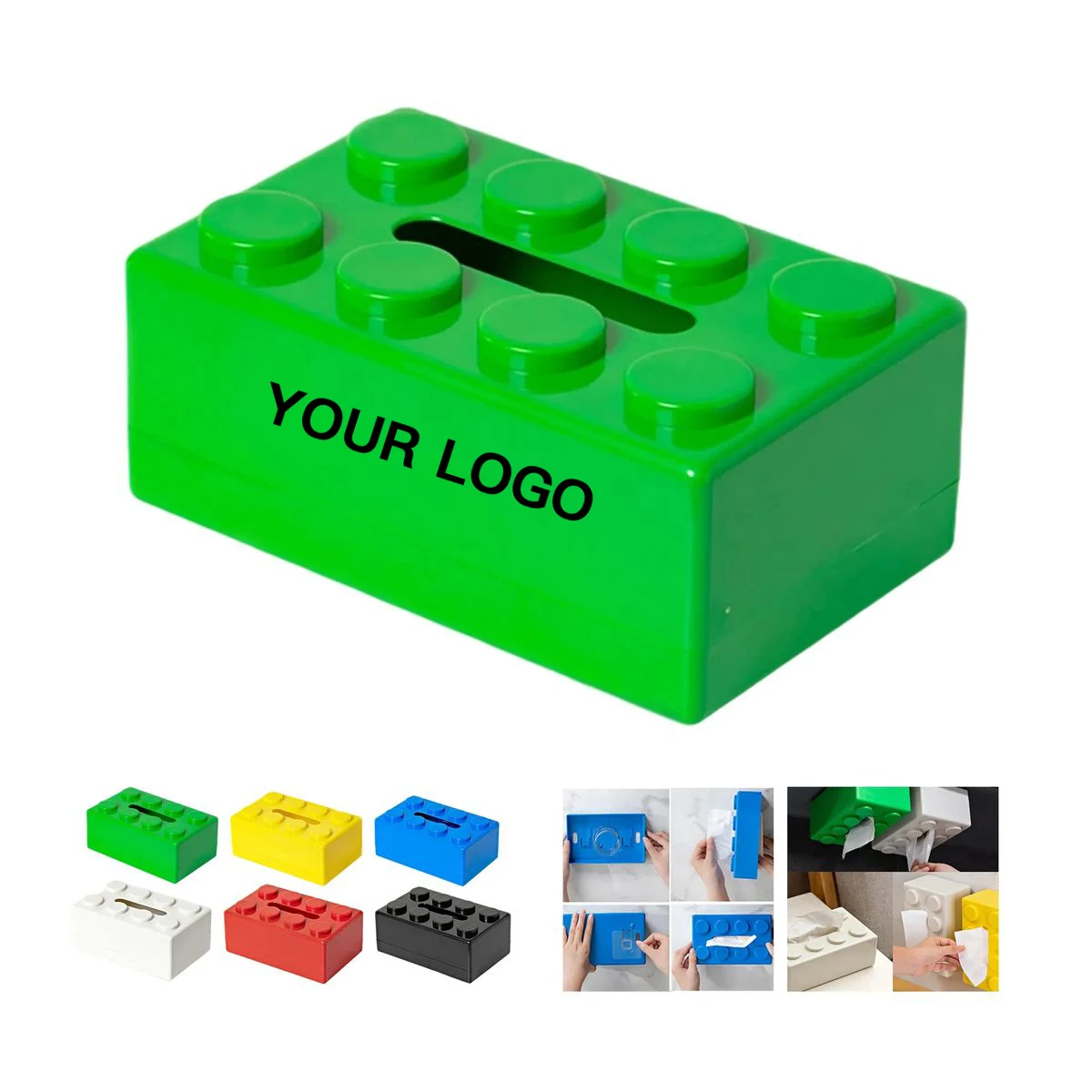 Plastic Tissue Box with Building Block Style Exterior 1