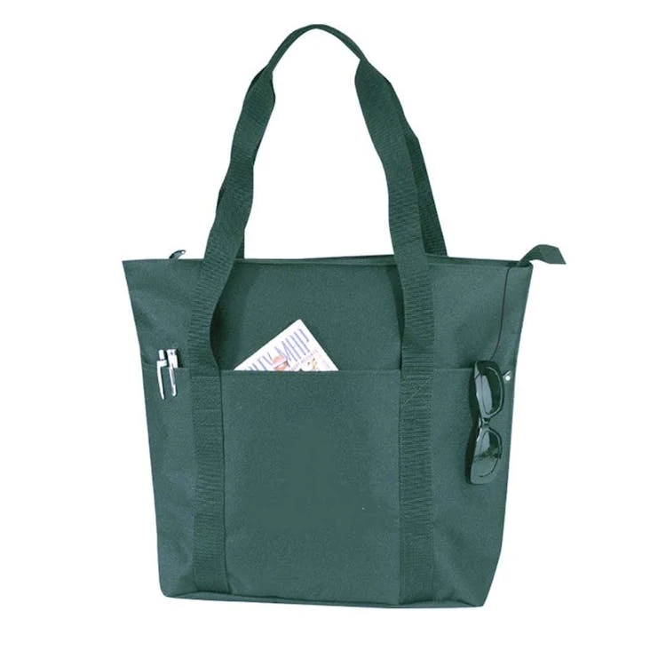 Polyester Tote Bag with Zipper - Forest Green, custom tote bag with logo imprint 1