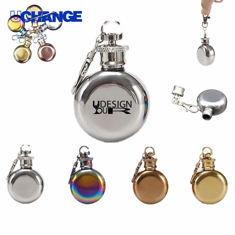 Round Shot Flask Keychain