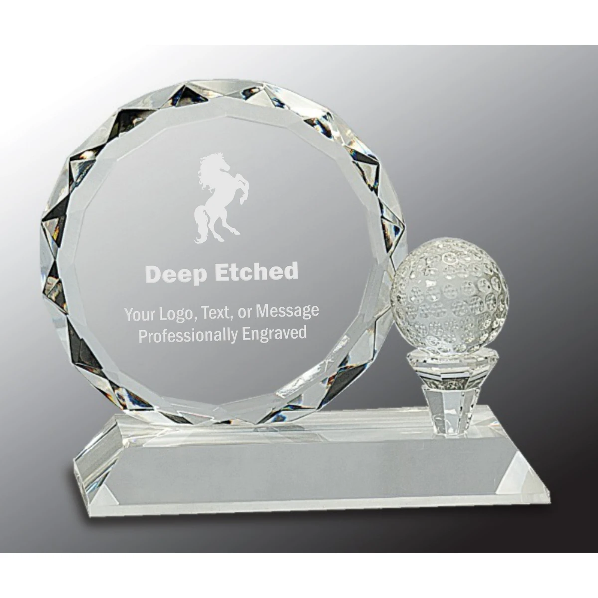 5 1/4" Round Facet Crystal Award with Golf Ball on Clear Pedestal Base 1