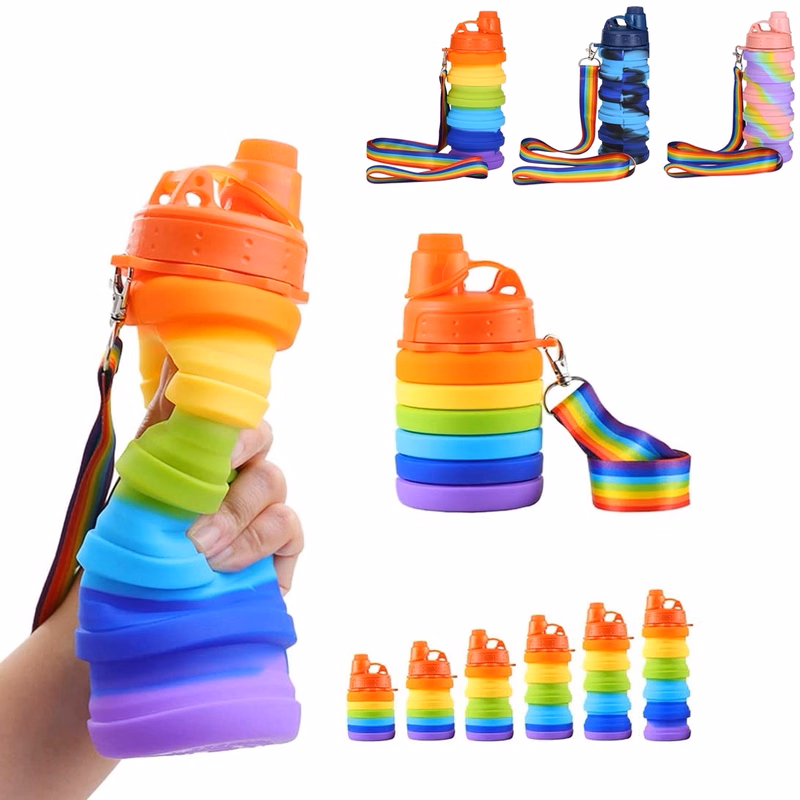 Portable Rainbow Silicone Water Bottle