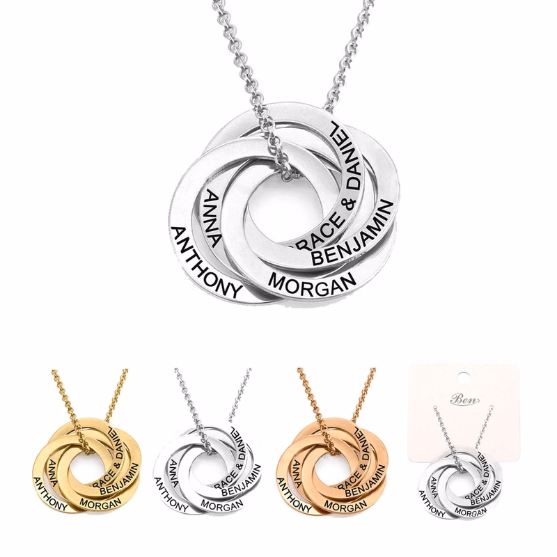 Personalized Russian Ring Engraved Name Necklace
