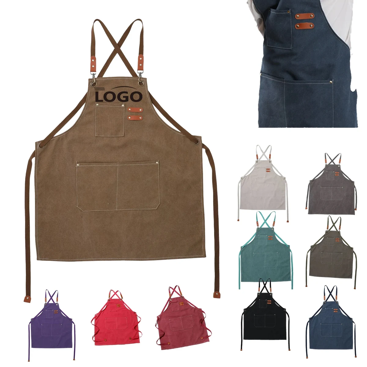 Durable Canvas Apron with Adjustable Straps and Pockets 1