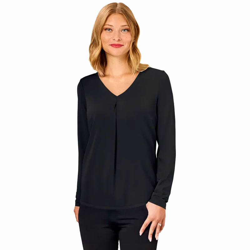 Ladies' Matte Jersey Pleated V-Neck