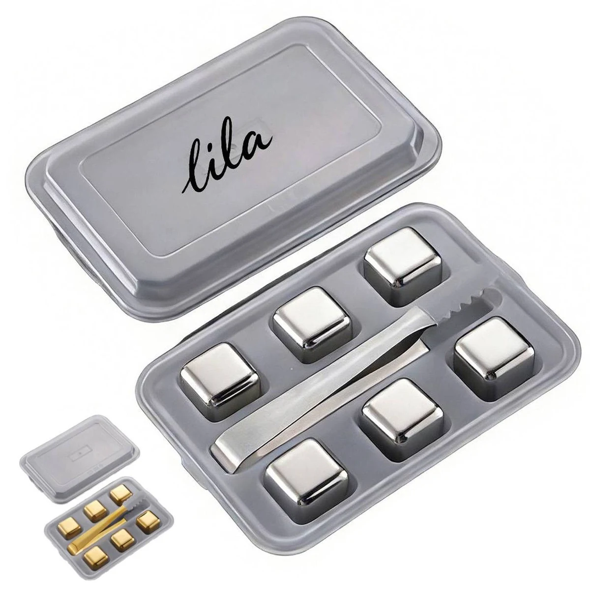 6PCS Square Reusable Stainless Steel Whisky Stones Set 1
