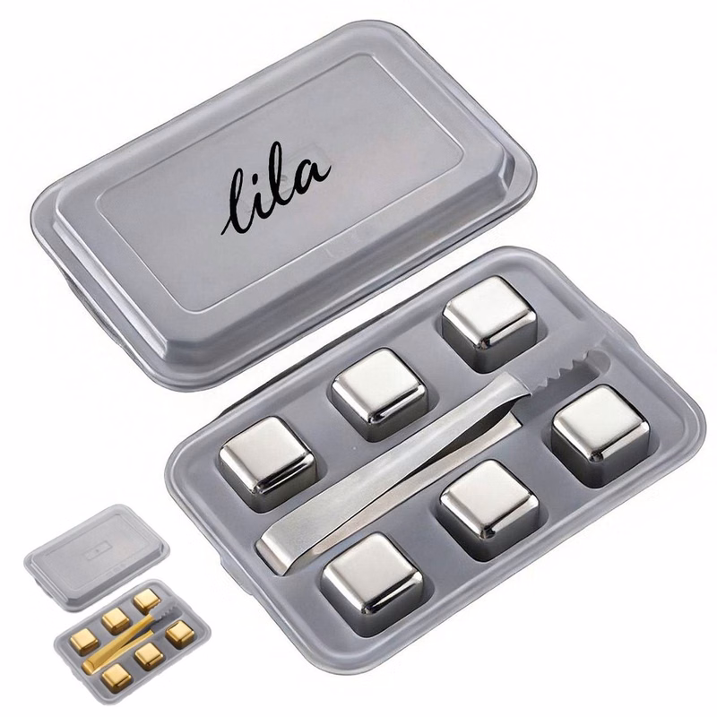 6PCS Square Reusable Stainless Steel Whisky Stones Set