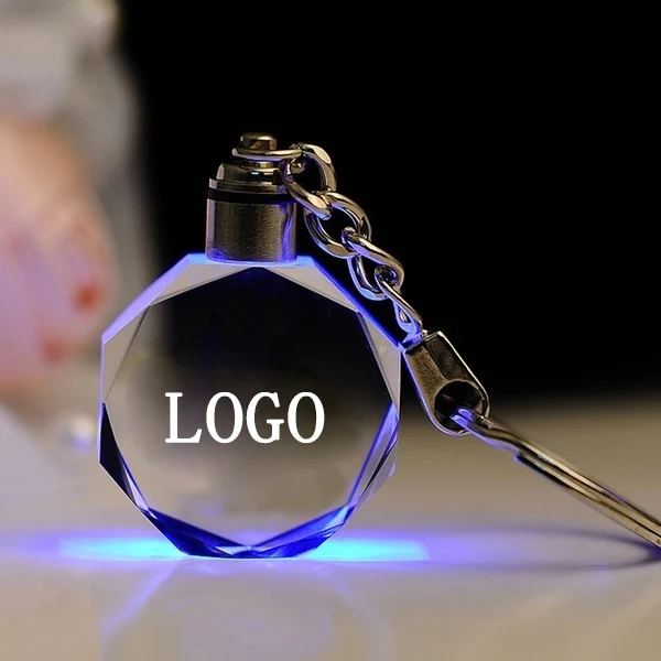LED Light Octagon Shaped Crystal Key Chains 1