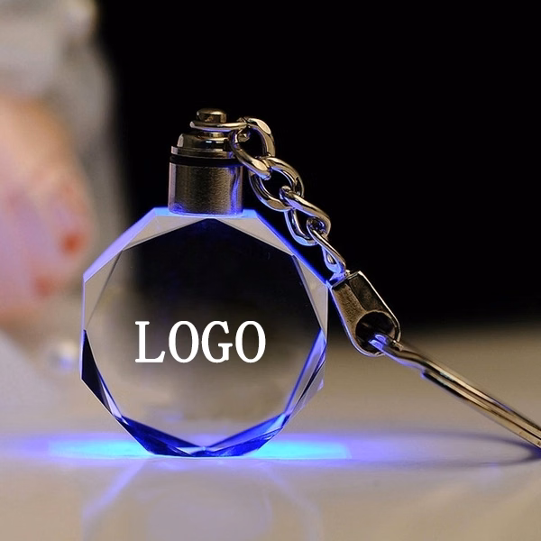 LED Light Octagon Shaped Crystal Key Chains