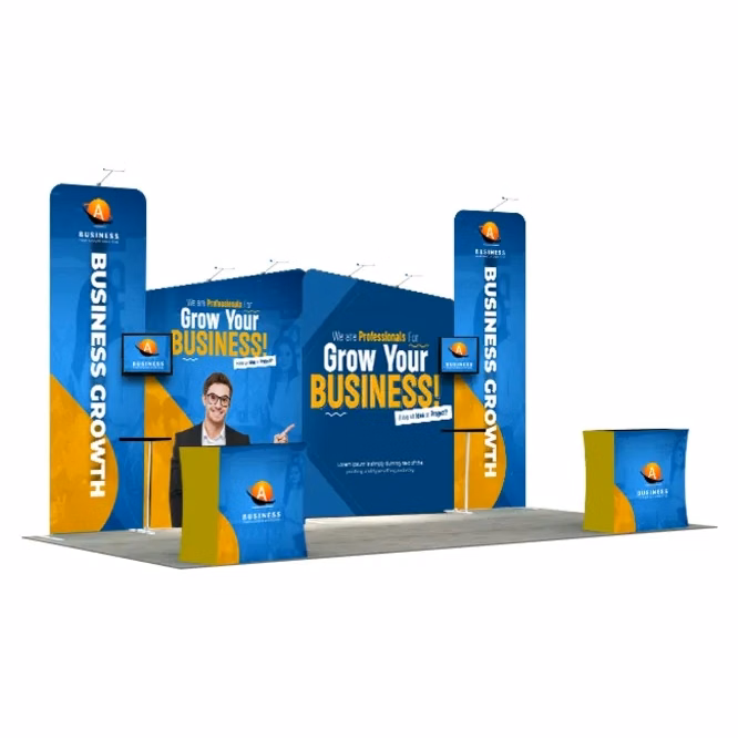 20ft Inline Trade Show Booth – Backwall Display with Counters & Branding Panels