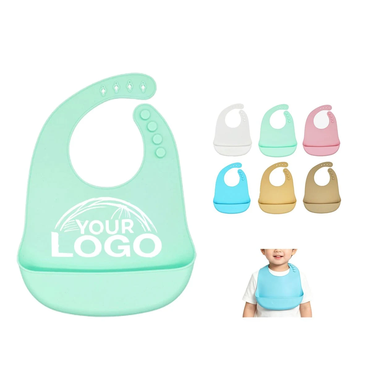 Custom Adjustable Silicone Baby Bib with Deep Pocket 1