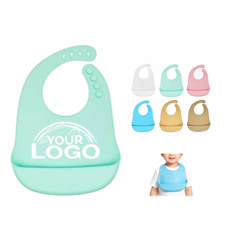 Custom Adjustable Silicone Baby Bib with Deep Pocket