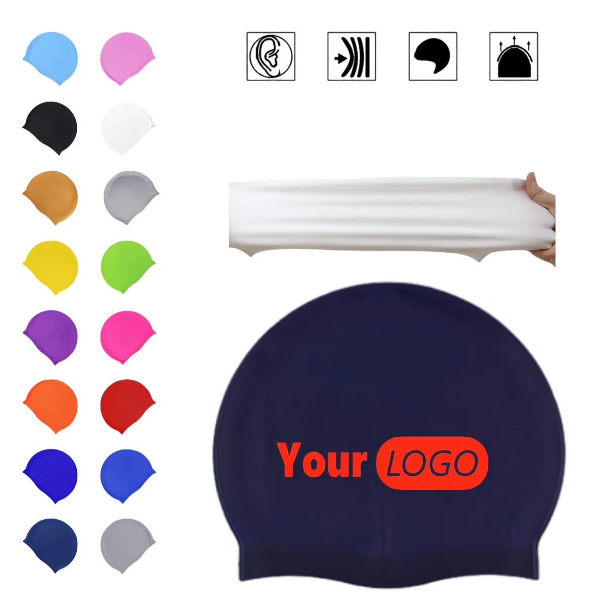 Solid Color Waterproof Silicone Swim Cap 1