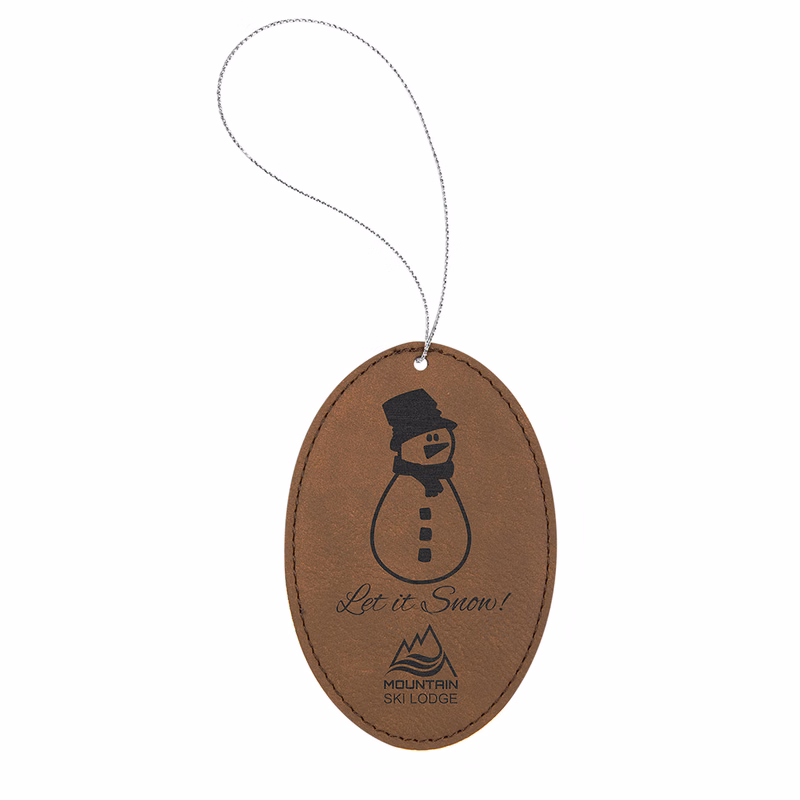 Dark Brown Laserable Leatherette Oval Ornament w/Silver String
