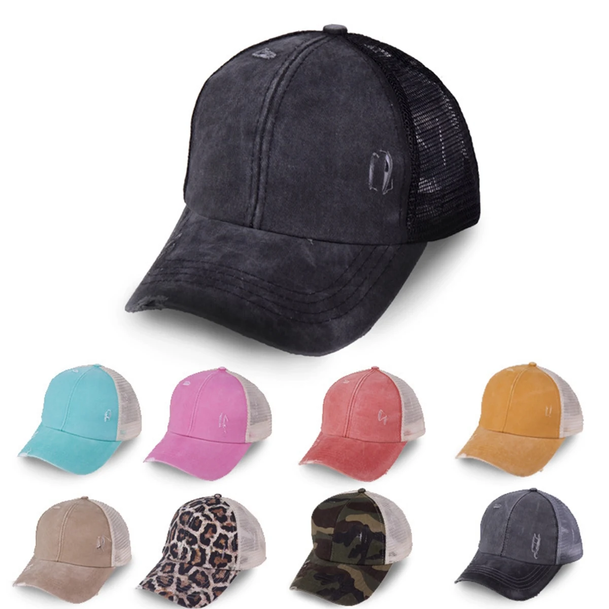 Ponytail Baseball Cap with Mesh 1