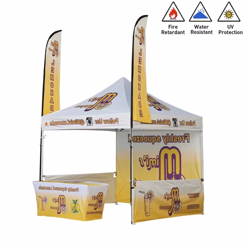 10' X 10' Tent Set with 6ft Table Cover and 8' Feather Flags