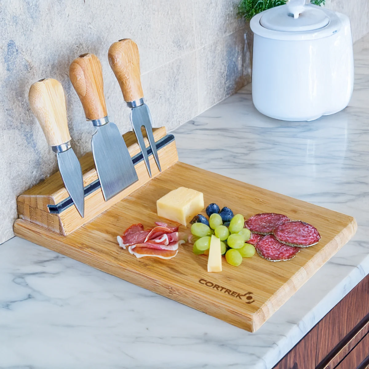 Bamboo Cheese Board With Utensils 1