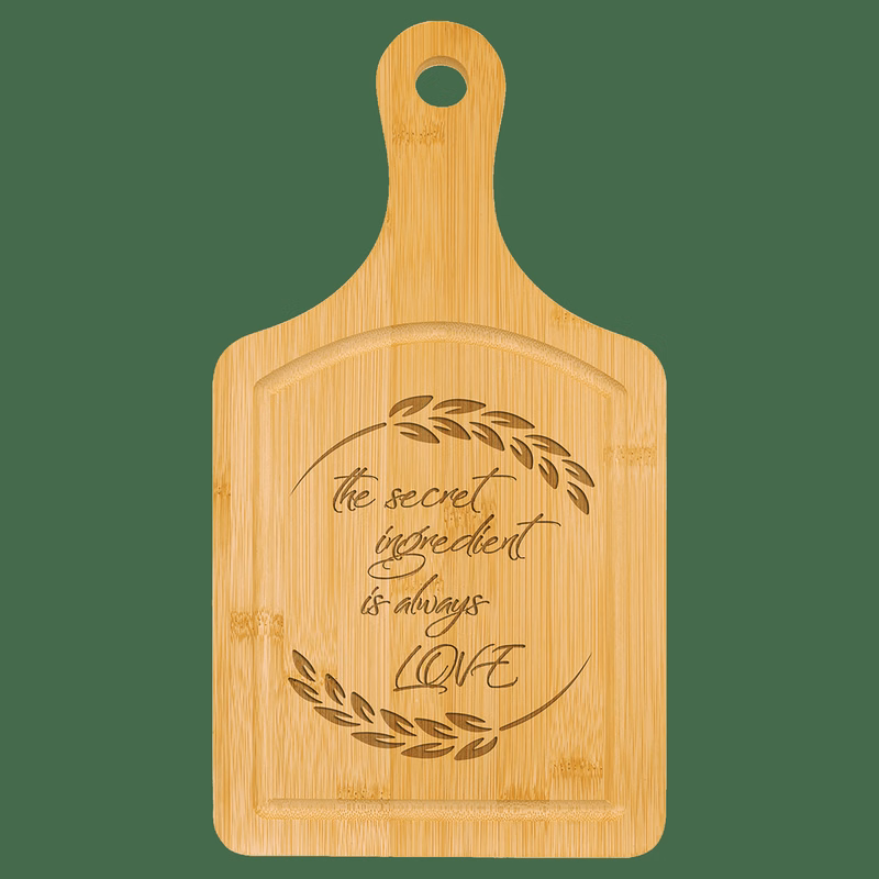 13 1/2" x 7" Multi Brown Bamboo Cutting Board Paddle Shape with Drip Ring
