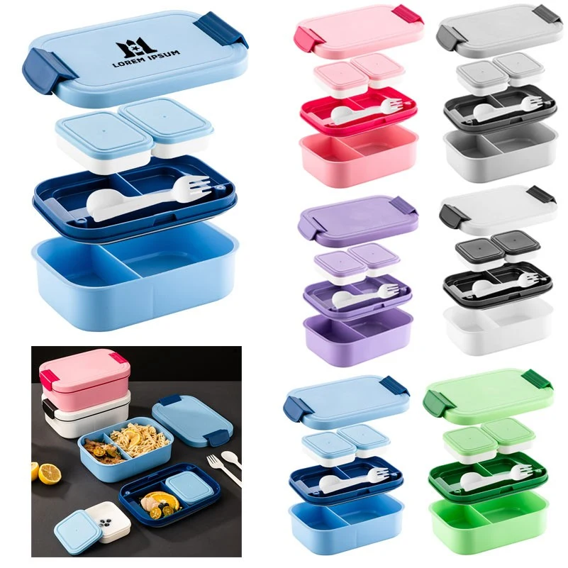 Leak-Proof Lunch Box with Utensils & Sauce Cups 1