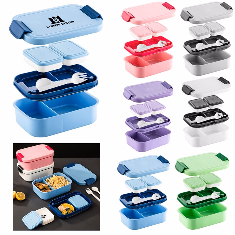 Leak-Proof Lunch Box with Utensils & Sauce Cups